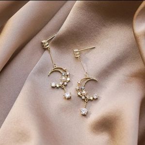 Blue Diamond Drop Dangle Moon Earrings